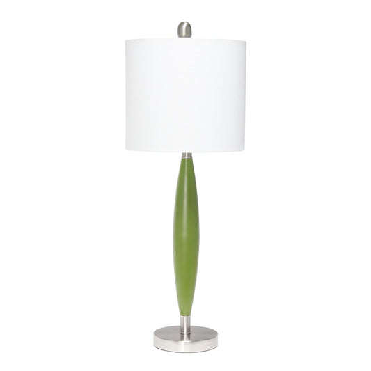 27" Green Metal Table Lamp With White Drum Shade