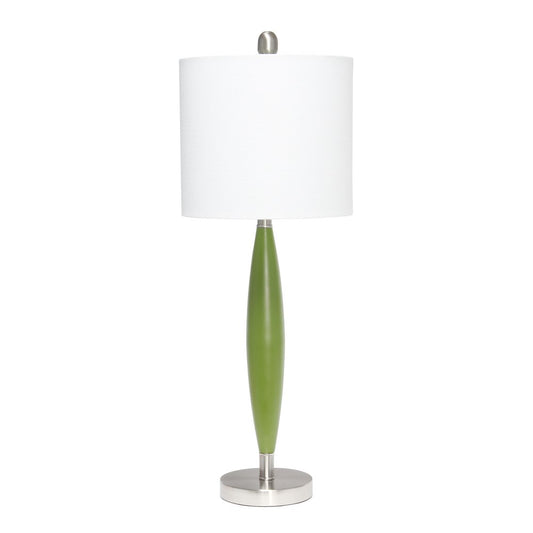 27" Green Metal Table Lamp With White Drum Shade