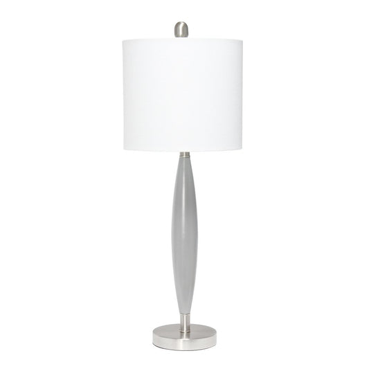 27" Gray And Silver Metal Novelty Table Lamp With White Drum Shade