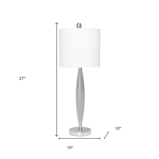 27" Gray And Silver Metal Novelty Table Lamp With White Drum Shade