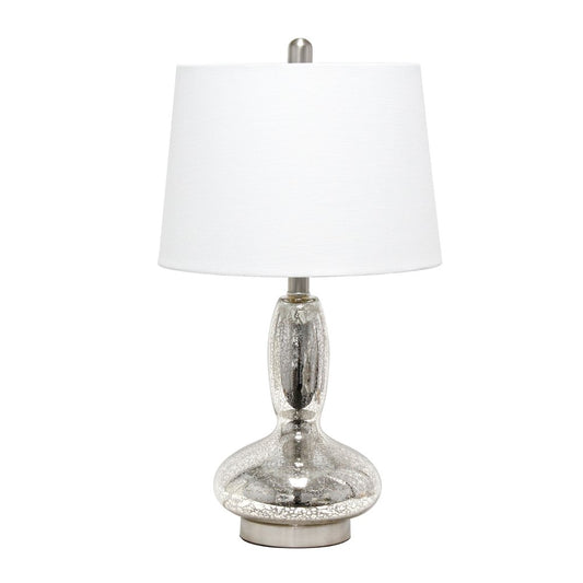 23" Clear And Silver Glass And Metal Novelty Table Lamp With White Drum Shade
