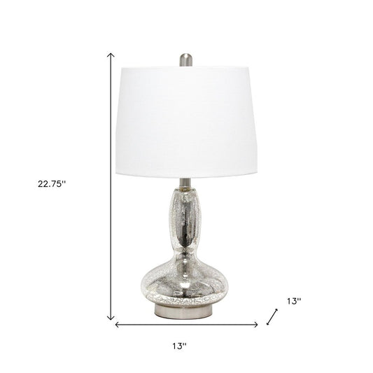 23" Clear And Silver Glass And Metal Novelty Table Lamp With White Drum Shade