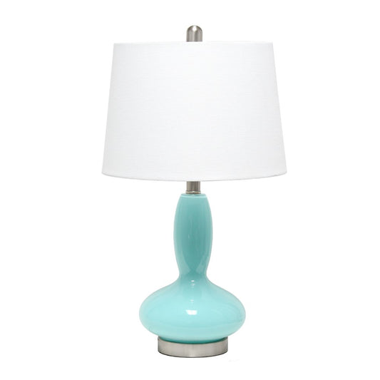 23" Light Blue And Silver Glass And Metal Novelty Table Lamp With White Drum Shade