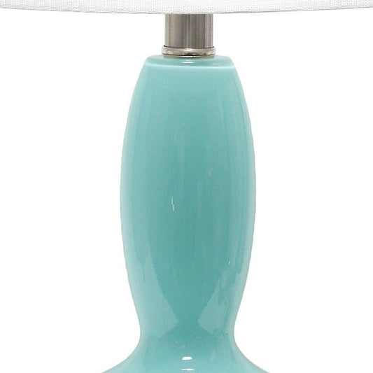 23" Light Blue And Silver Glass And Metal Novelty Table Lamp With White Drum Shade