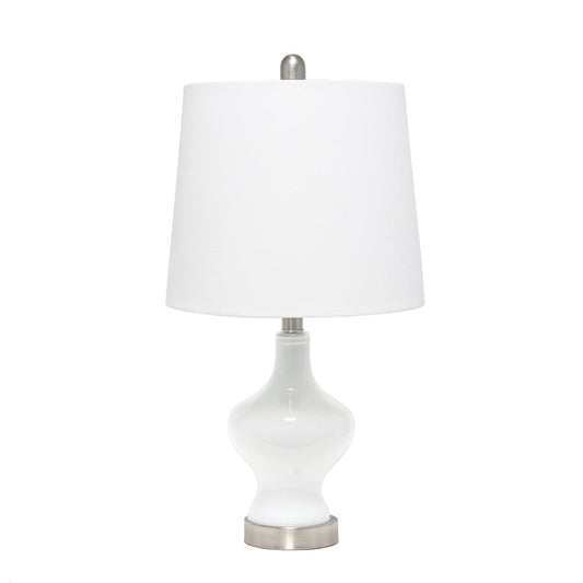 23" White And Silver Glass Gourd Table Lamp With White Drum Shade