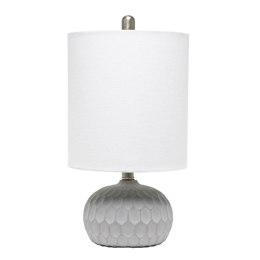 19" Gray Concrete Geometric Table Lamp With White Drum Shade
