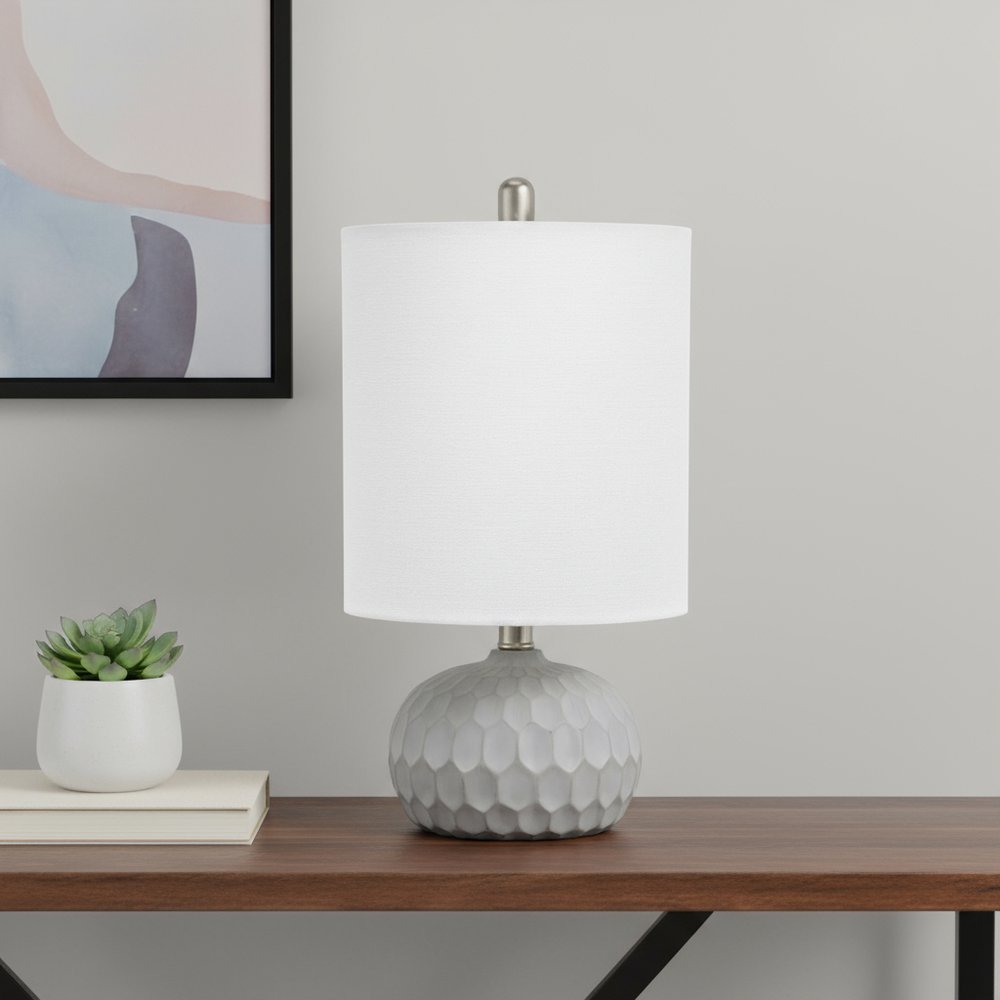 19" Gray Concrete Geometric Table Lamp With White Drum Shade