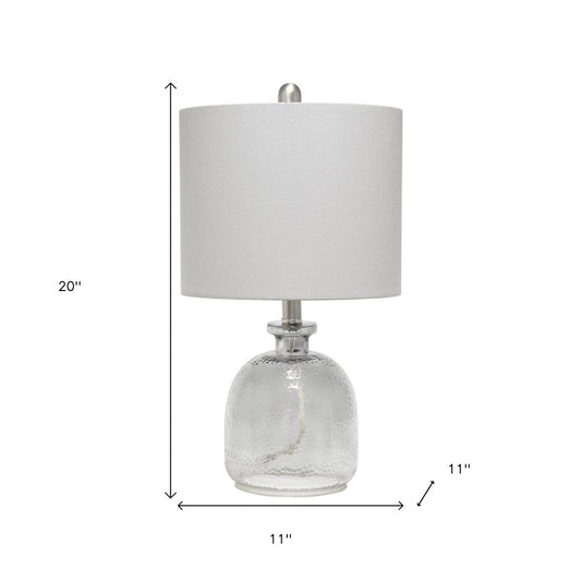 20" Gray Hammered Glass Round Table Lamp With Gray Drum Shade
