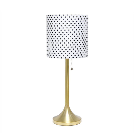 21" Gold Metal Table Lamp With Polka Dots Fabric Drum Shade
