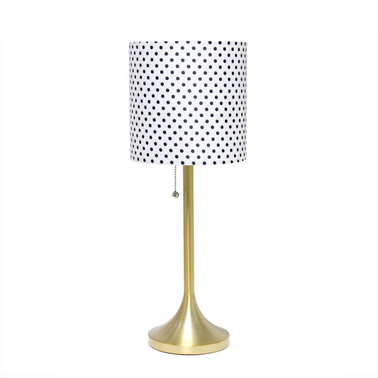 21" Gold Metal Table Lamp With Polka Dots Fabric Drum Shade