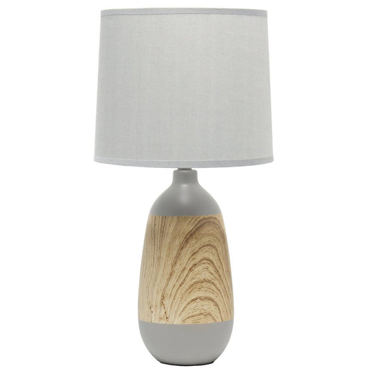 19" Gray And Oak Oblong Ceramic Table Lamp With Drum Shade
