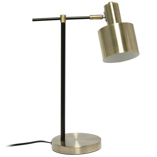 22" Antiqued Brass And Black Metal Table Lamp With Antiqued Brass Globe Shade