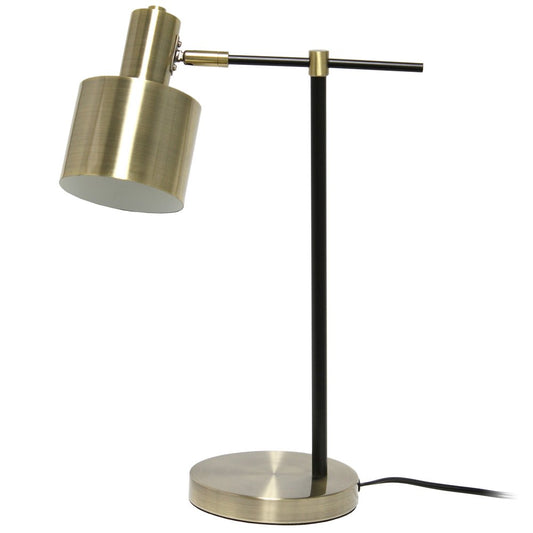 22" Antiqued Brass And Black Metal Table Lamp With Antiqued Brass Globe Shade