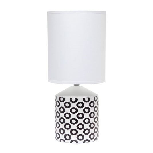 19" White And Black Ceramic Table Lamp With White Cylinder Shade
