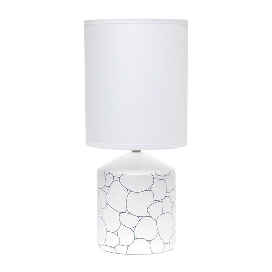 19" White And Stone Ceramic Table Lamp With White Cylinder Shade