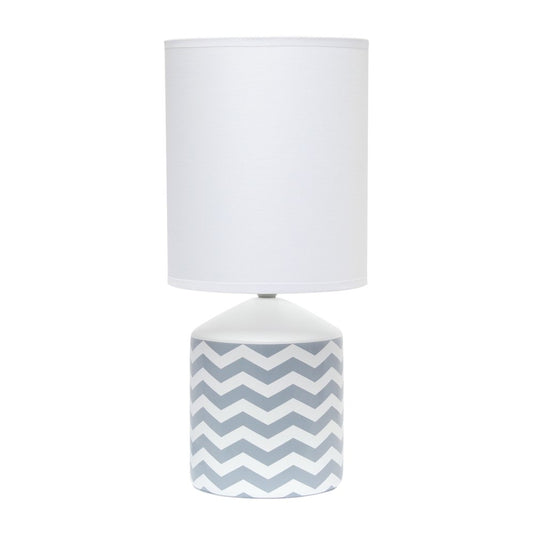 19" White And Gray Ceramic Table Lamp With White Cylinder Shade