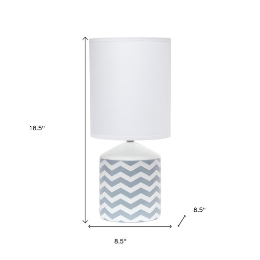 19" White And Gray Ceramic Table Lamp With White Cylinder Shade