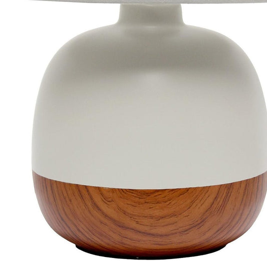 12" Dark Brown Ceramic Round Table Lamp With Gray Drum Shade