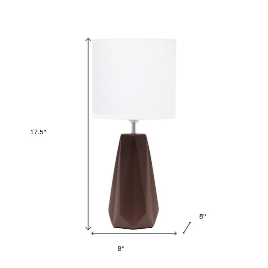 18" Brown And Silver Ceramic Geometric Table Lamp With White Drum Shade