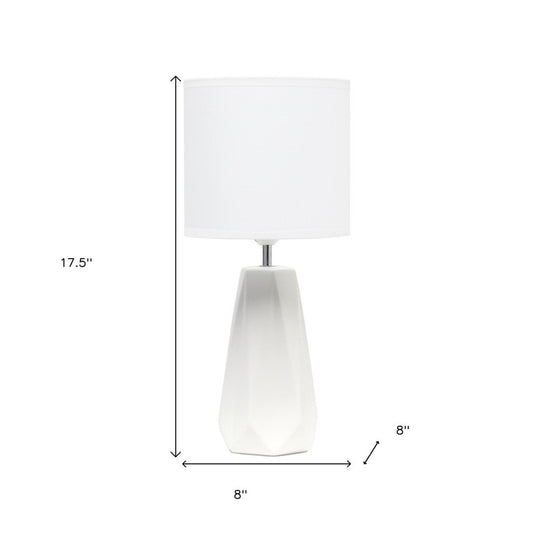 18" Off White Ceramic Geometric Table Lamp With White Drum Shade