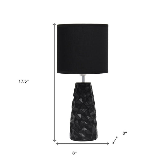 18" Black And Silver Ceramic Geometric Table Lamp With Black Drum Shade