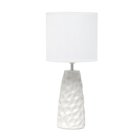 18" Off White Ceramic Geometric Table Lamp With Off White Drum Shade