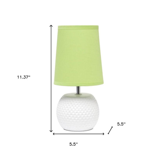 11" White Ceramic Round Table Lamp With Green Drum Shade