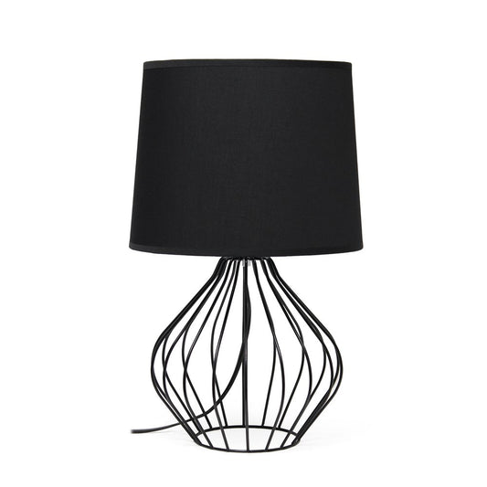20" Black Metal Geometric Table Lamp With Black Drum Shade