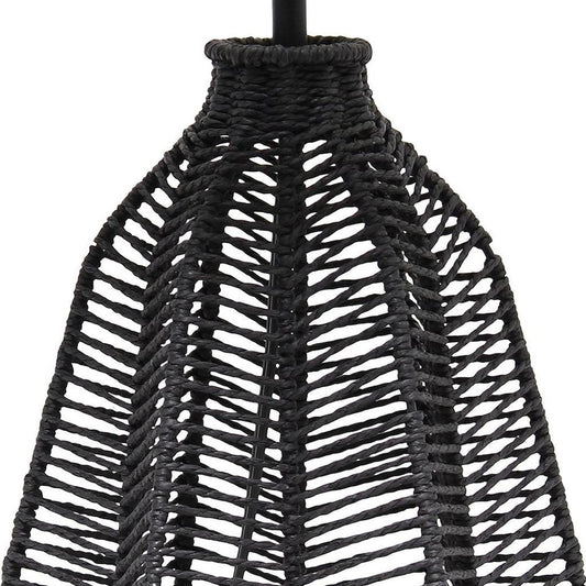 21" Black Rope Novelty Table Lamp With Light Gray Drum Shade