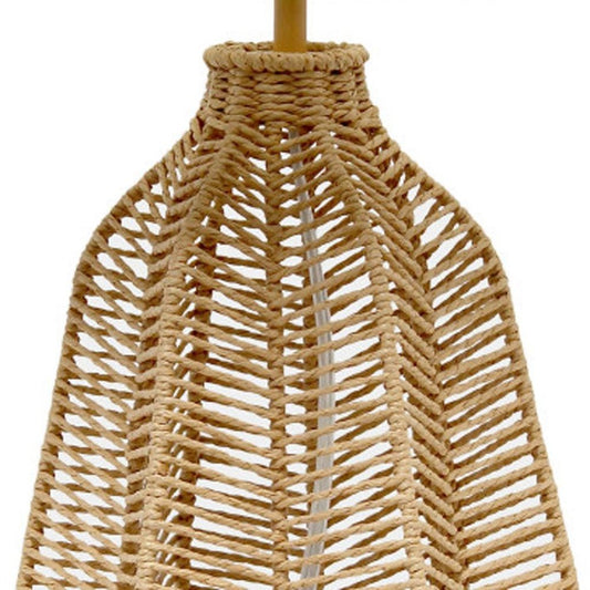 21" Natural Round Table Lamp With Beige Drum Shade