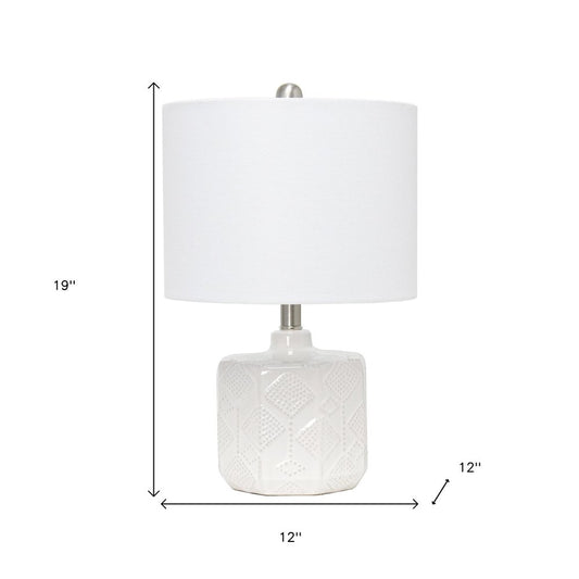 19" Off White Novelty Table Lamp With White Drum Shade