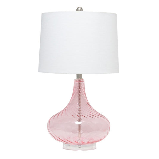 24" Pink And Clear Glass Novelty Table Lamp With White Drum Shade
