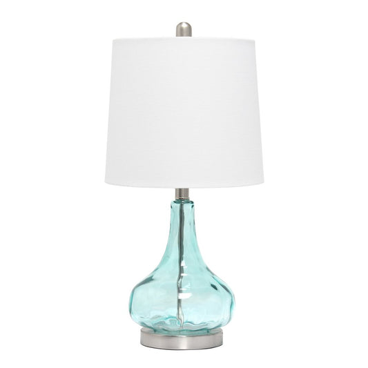 23" Blue And Silver Glass And Metal Novelty Table Lamp With White Drum Shade