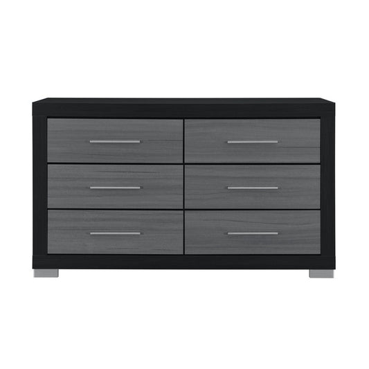 63" Black And Gray Wood Six Drawer Double Dresser
