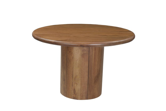 48" Brown Solid Wood Pedestal Base Round Top Dining Table