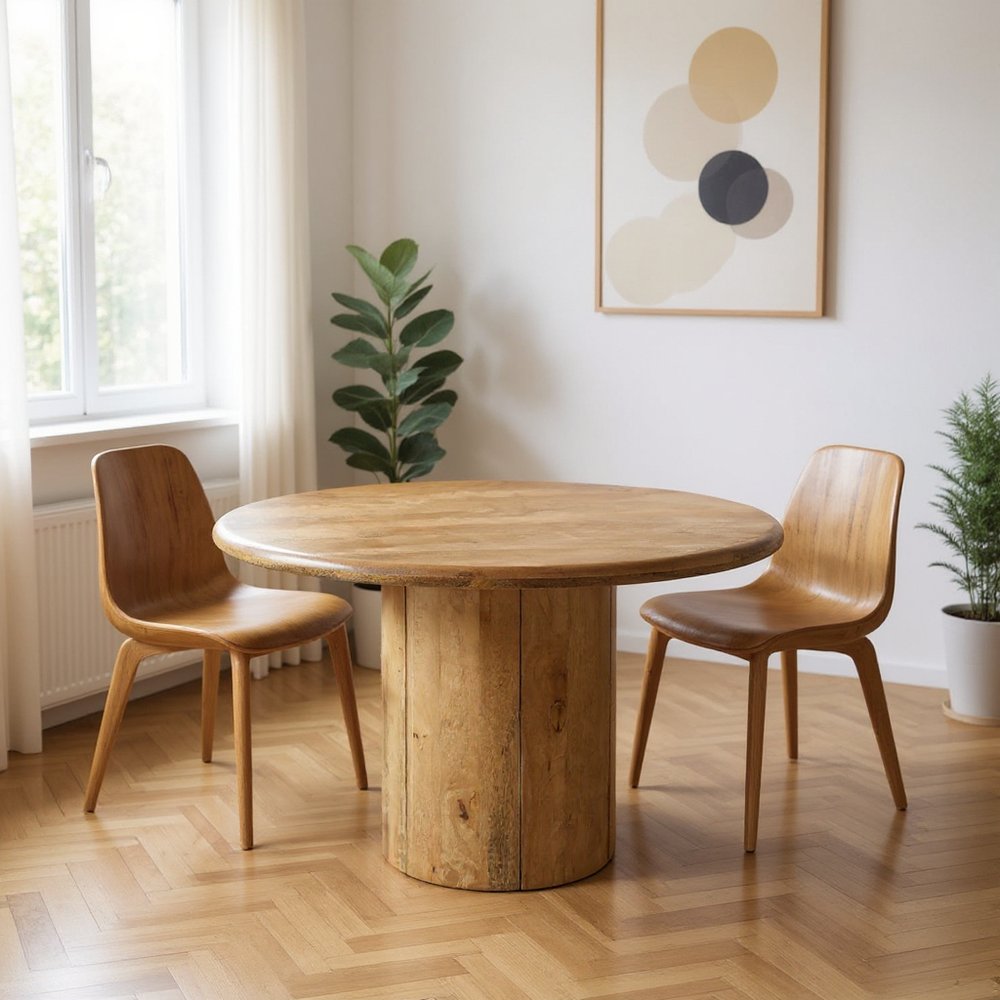 48" Natural Solid Wood Pedestal Base Round Top Dining Table