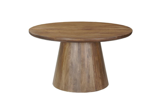54" Brown Solid Wood Pedestal Base Round Top Dining Table