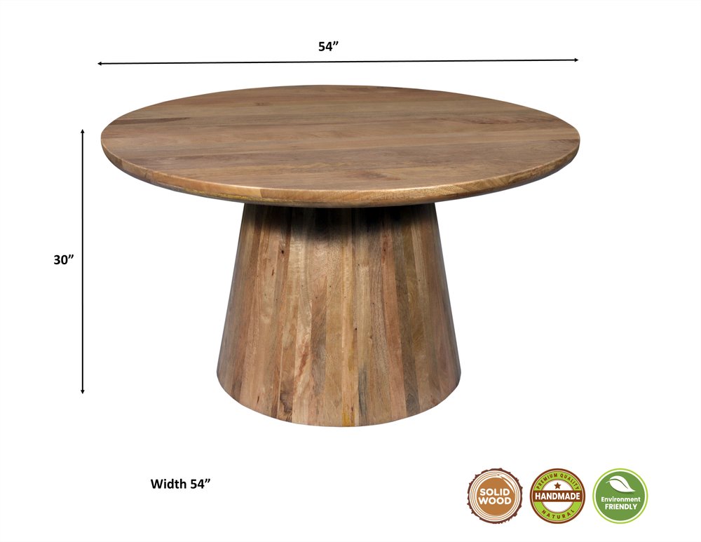 54" Natural Solid Wood Pedestal Base Round Top Dining Table