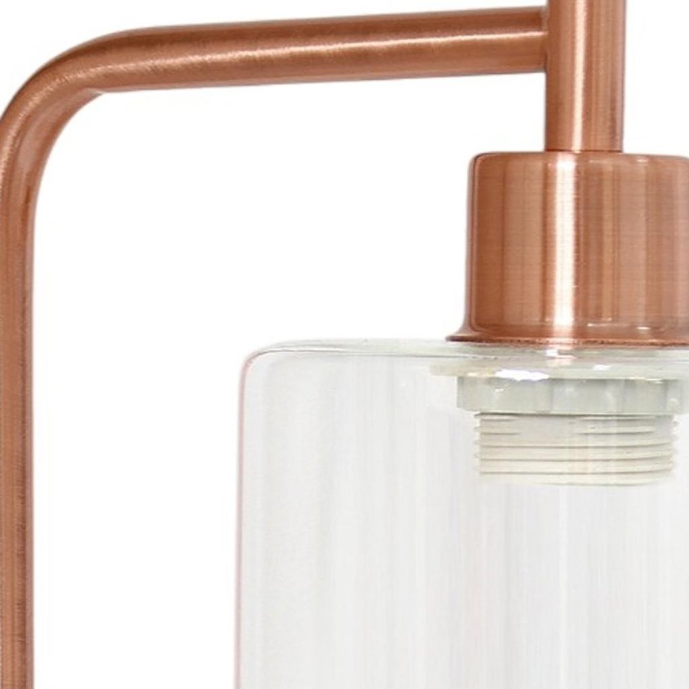 19" Rose Gold Iron Lantern Table Lamp LED With Clear Cylinder Shade