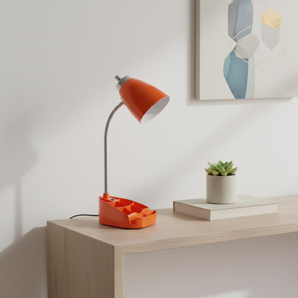 19" Orange Swing Arm USB Table Lamp