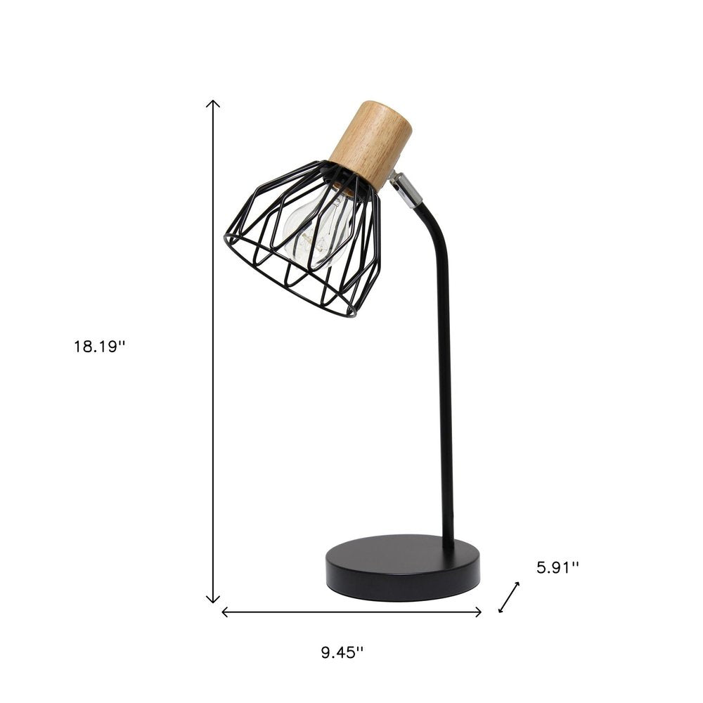 18" Black Iron Table Lamp With Black Globe Shade