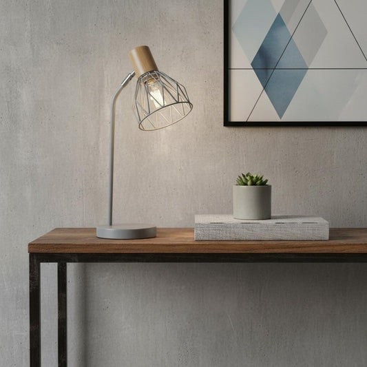 18" Gray Iron Table Lamp With Gray Globe Shade