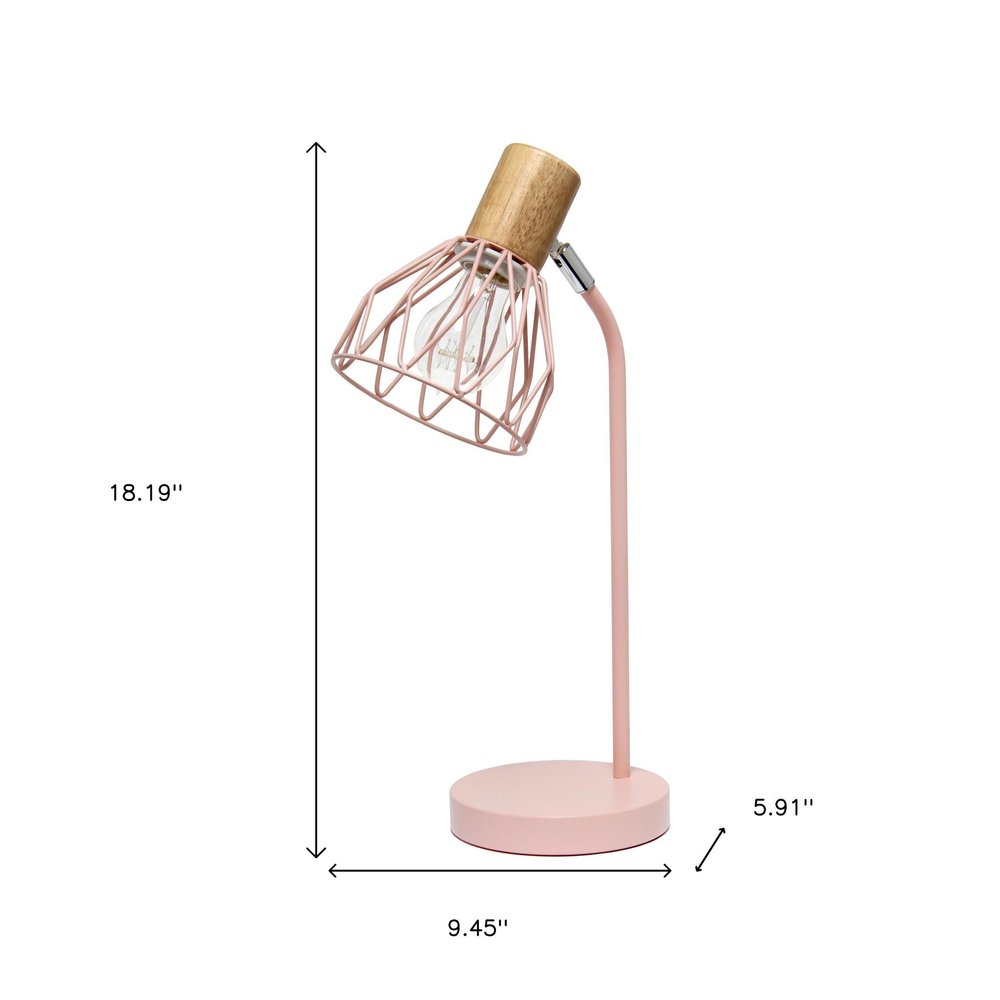 18" Light Pink Iron Table Lamp With Light Pink Globe Shade