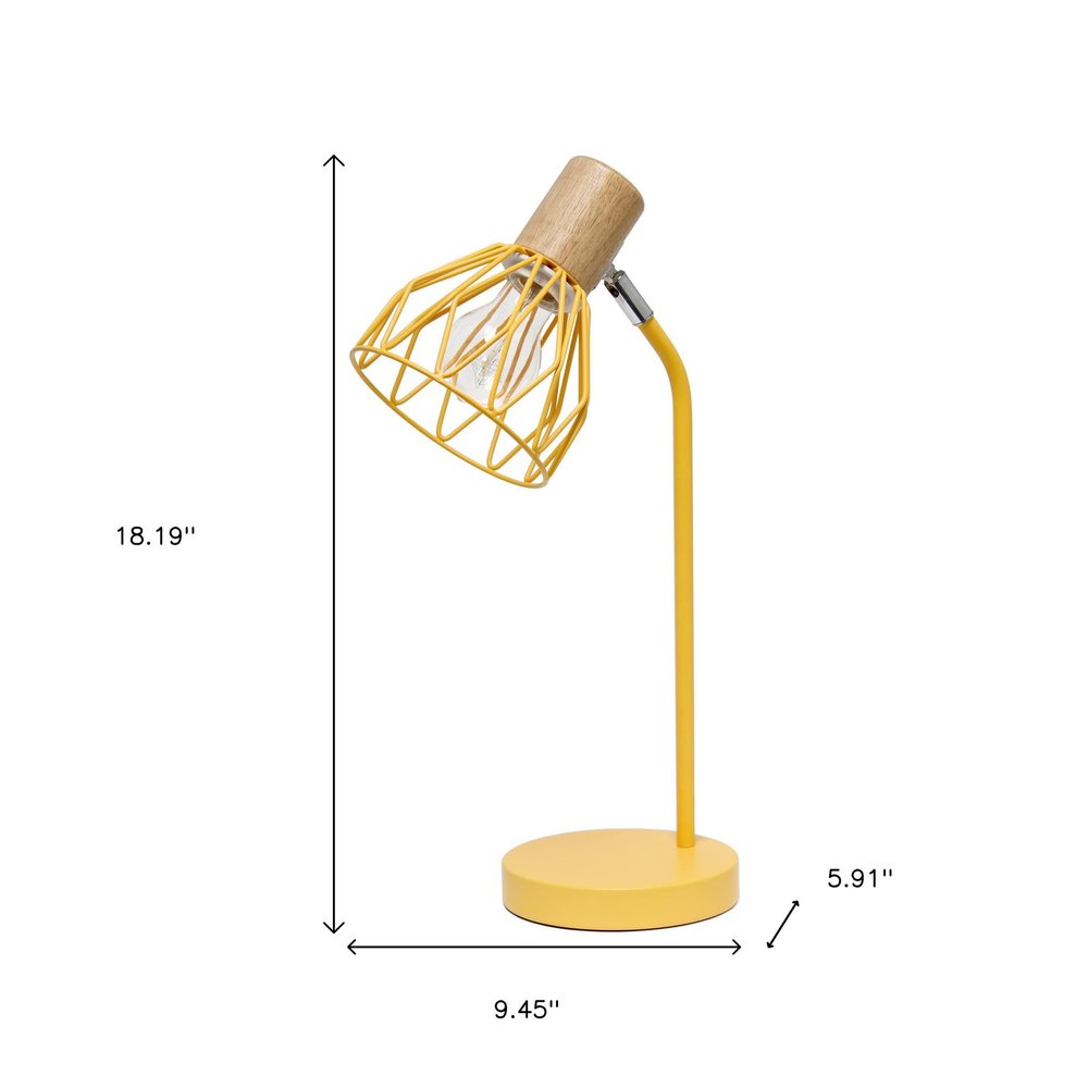 18" Yellow Iron Table Lamp With Yellow Globe Shade