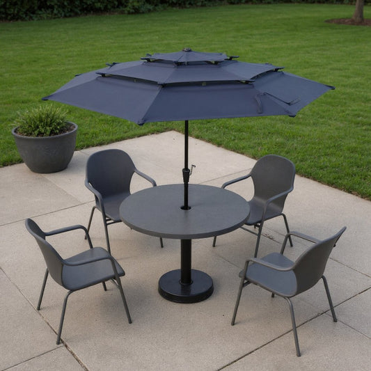 96" Dark Blue Polyester Octagonal Tilt Lighted Market Patio Umbrella