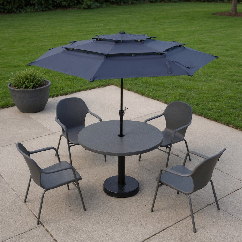 96" Dark Blue Polyester Octagonal Tilt Lighted Market Patio Umbrella