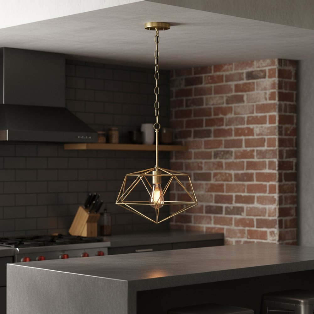 Antiqued Brass And Black Caged Iron Ceiling Light With Shades