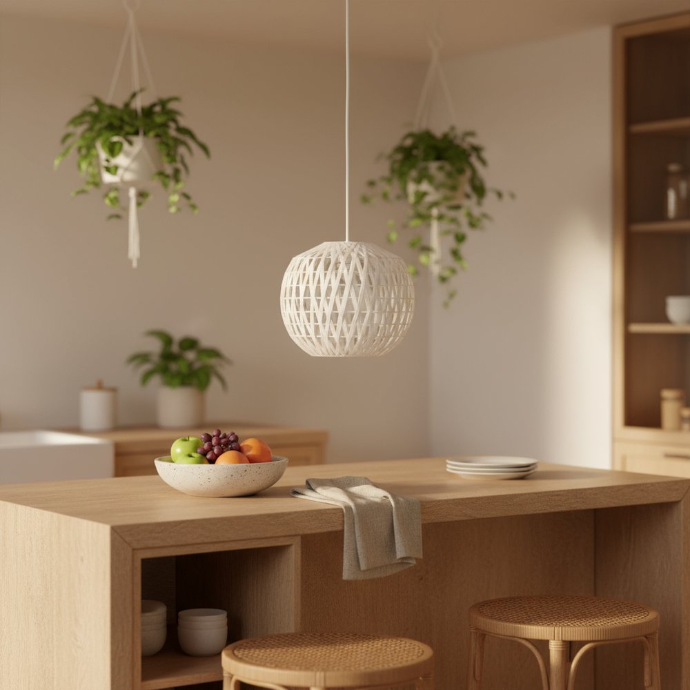 White Hemp Ceiling Light With White Shades