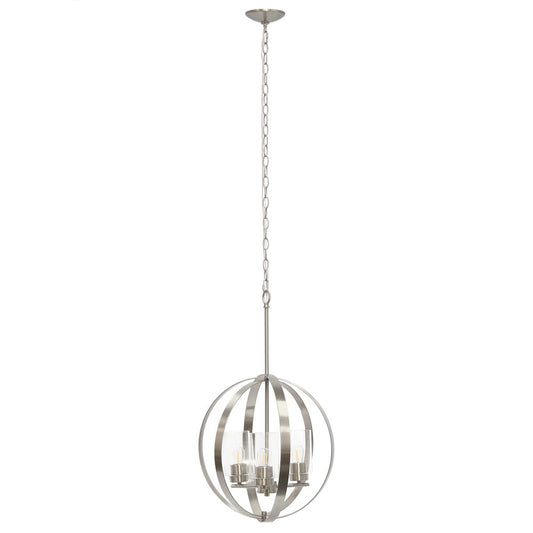Nickel And Clear Sphere Three Light Iron Ceiling Light With Nickel Shades