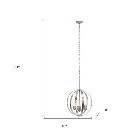 Nickel And Clear Sphere Three Light Iron Ceiling Light With Nickel Shades